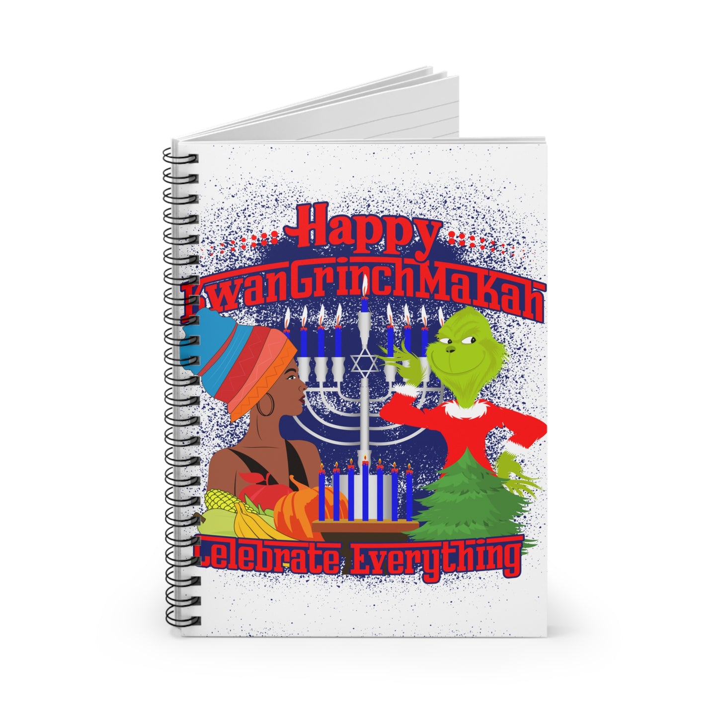 Spiral Notebook KwanGrinchMakah Notebook Holiday Celebration Ruled Notebook