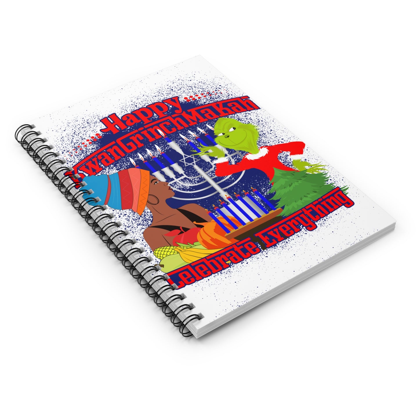 Spiral Notebook KwanGrinchMakah Notebook Holiday Celebration Ruled Notebook